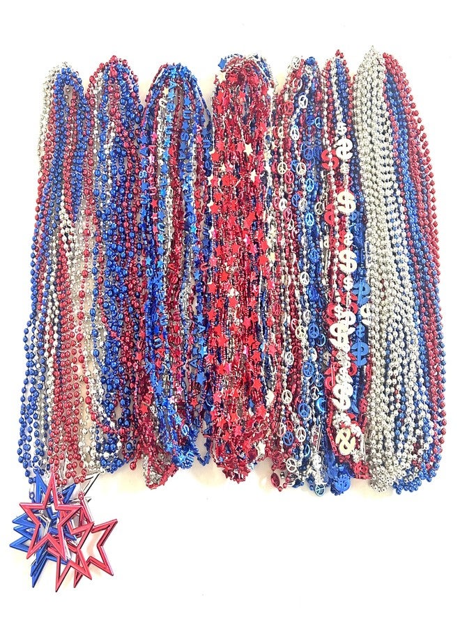 GZYSSL 108 Pcs 4th of July Beads Necklaces Independence Day Red Blue Silver Bead Necklaces Fourth of July Patriotic Parade Party Celebration Decorations - Image 1